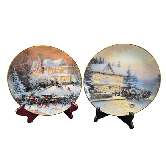 Thomas Kinkade An Old Fashioned Christmas Collector Plates Set Of 2 JJ3835 - Picture 1 of 8